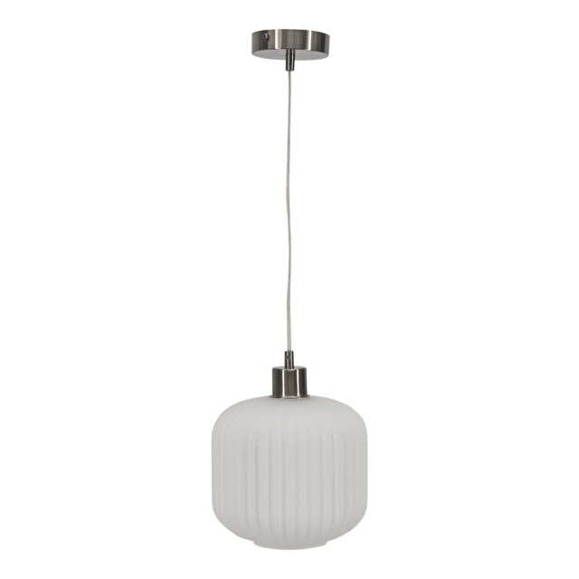 Bento - White Ribbed Glass with Satin Nickel Pendant Fitting White White 1