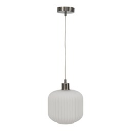 Bento - White Ribbed Glass with Satin Nickel Pendant Fitting White White 1