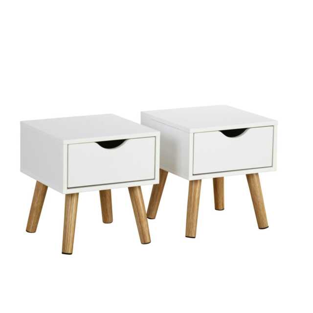 Bedside Cabinet White 1 Drawer Bedroom Side Table For Storage Wooden Legs Modern