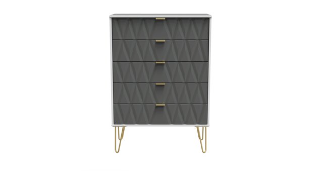 Dallas 5 Drawer Chest of Drawers in Shadow Matt & White Matt (Ready Assembled) Grey Shadow Matt & White Matt