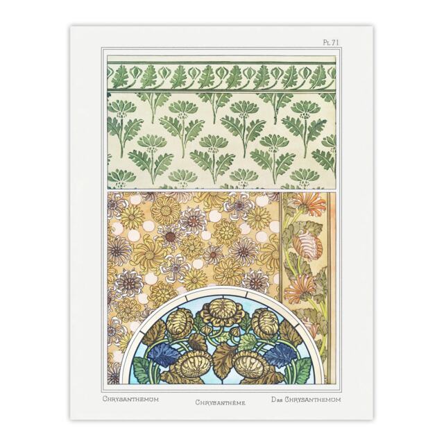 "Ornamental Chrysanthemum Vintage Floral Wall Art Print Verneuil 12x16"""