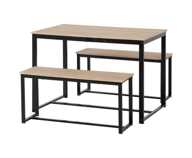 Lincoln 1 and 2 Dining Bench Set - Sonoma Oak Effect - Black Brown 3