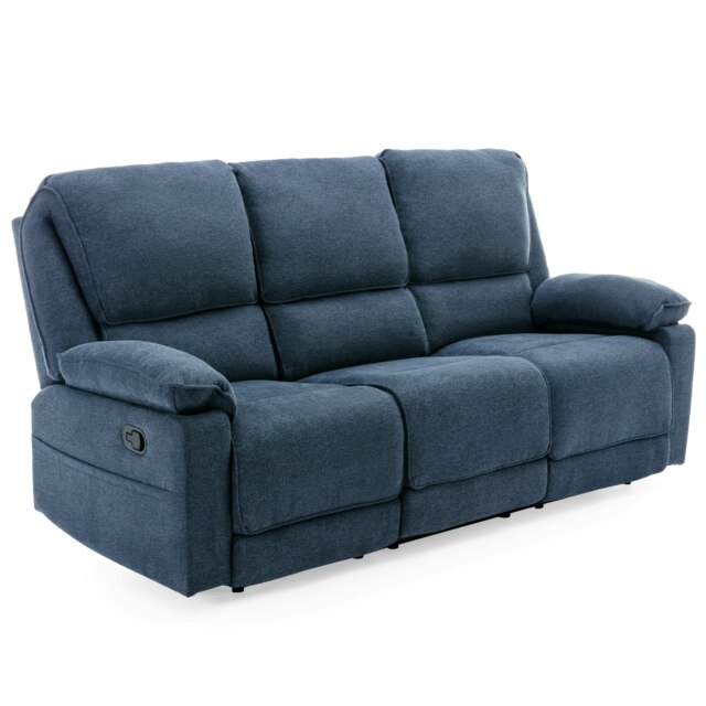 Sydney 3 Seater Fabric Manual Recliner Sofa with Drinks Console (Blue)