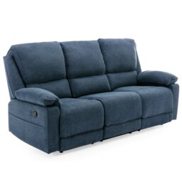 Sydney 3 Seater Fabric Manual Recliner Sofa with Drinks Console (Blue)