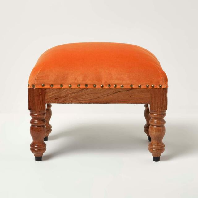 Homescapes Mable Burnt Orange Velvet Rectangular Footstool