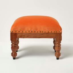 Homescapes Mable Burnt Orange Velvet Rectangular Footstool