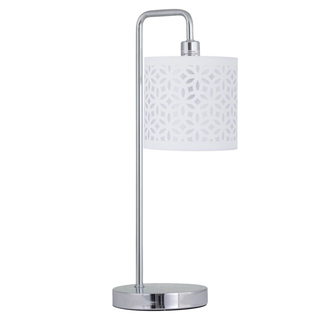 Chrome Arched Table Lamp with White Laser Cut Shade Chrome White Large 1