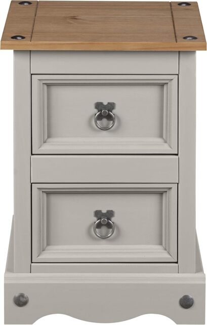 Corona Bedside Table Grey 2 Drawer Cabinet Side Mexican Solid Pine