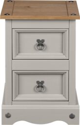 Corona Bedside Table Grey 2 Drawer Cabinet Side Mexican Solid Pine