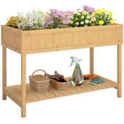 Outsunny Wooden Herb Planter Stand 8 Cubes Bottom Shelf Raised Bed Natural