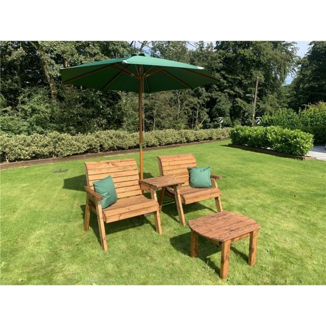 Grand Twin Straight With Coffee Table, 2 x Scatter Cushion Green & 1 x Parasol Green & Base