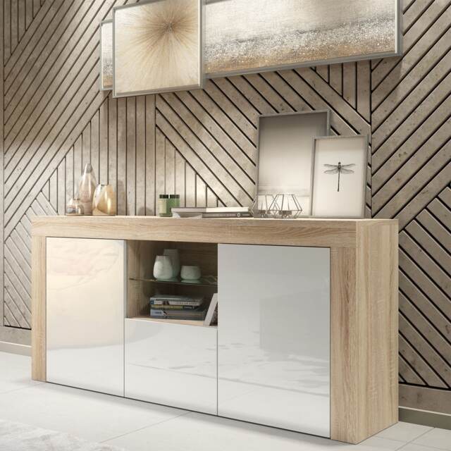 TV Unit TV Stand Sideboard Media Cabinet Storage Cabinet Oak White High Gloss 145cm