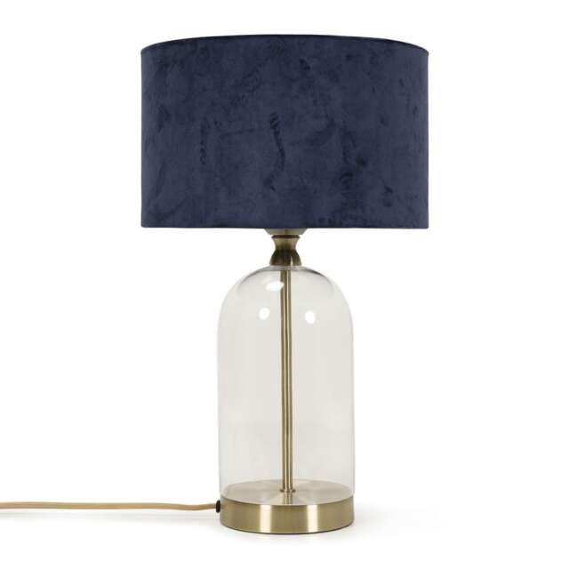 ValueLights Jessy Gold Metal Table Lamp Navy Velvet Shade and Bulb