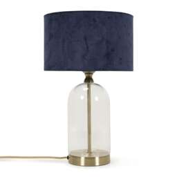 ValueLights Jessy Gold Metal Table Lamp Navy Velvet Shade and Bulb