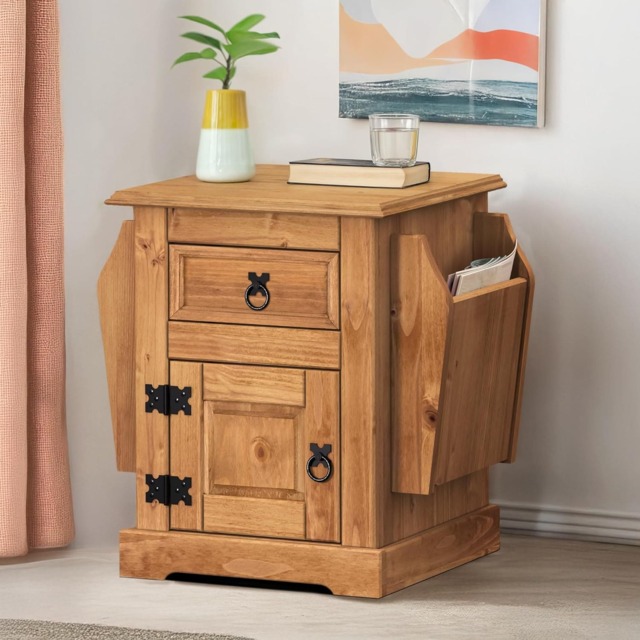 Mercers Furniture Corona Magazine Rack 1 Door 1 Drawer Table Bedside Cabinet Lamp Solid Wood Pine Wooden with Mexican Styling