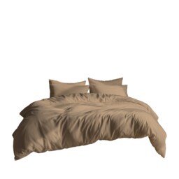 Plain Dyed Easy Care Polycotton Duvet Cover And Pillowcases Set Bed Linen Brown Latte King