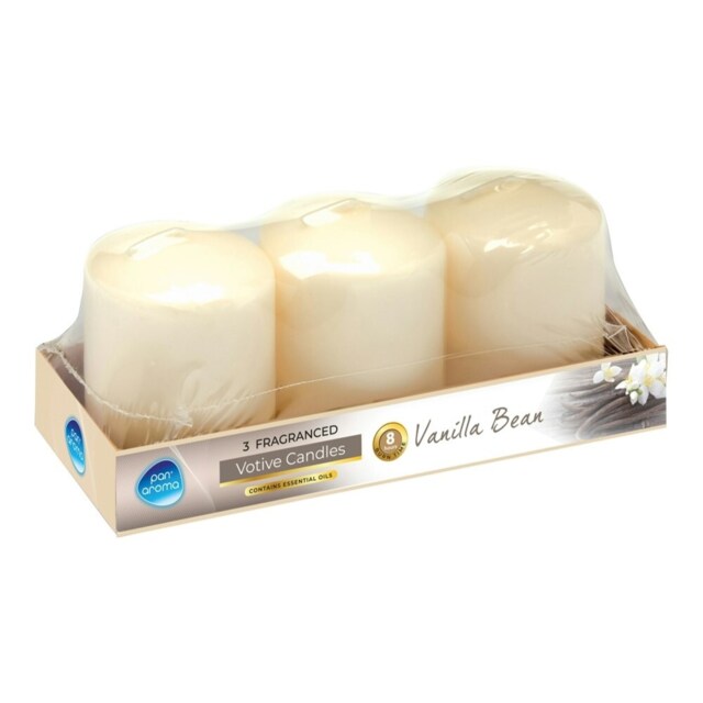 Set Of 3 Vanilla Bean Fragrance Votive Candles White