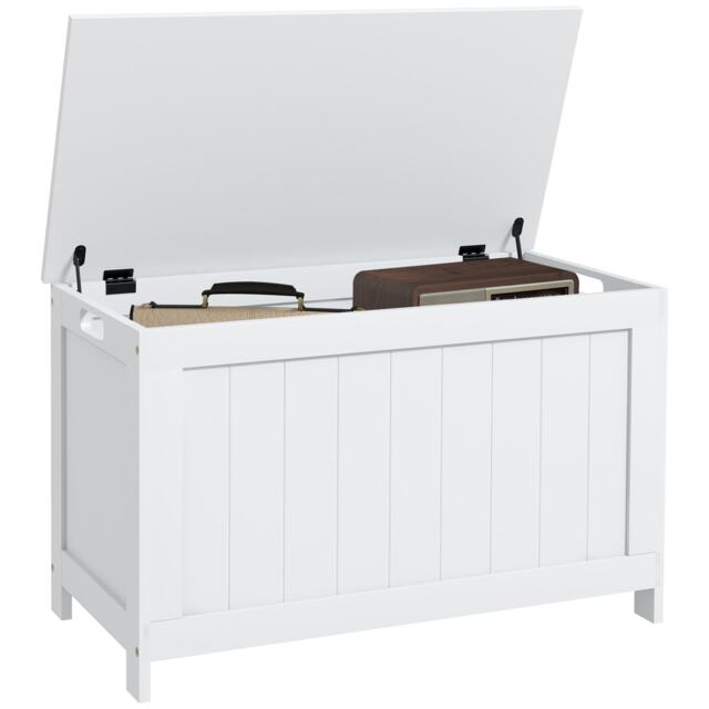 HOMCOM Storage Chest with 2 Safety Hinges, Modern Storage Bench, White