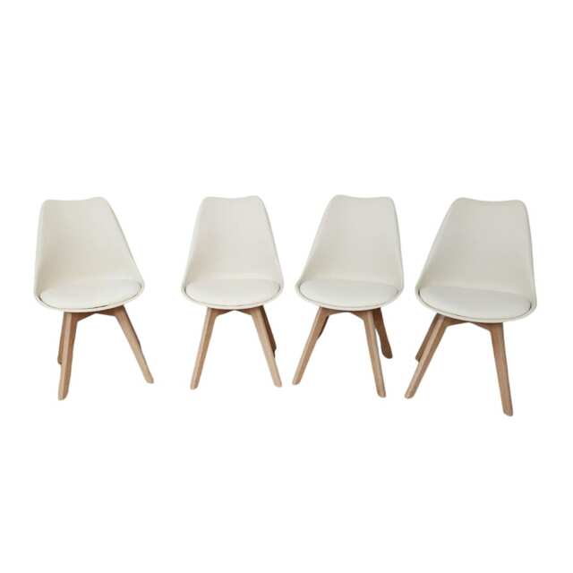 Set of 4 Cream Dining Chairs Plastic with Soft Padded Seat for Dining Room