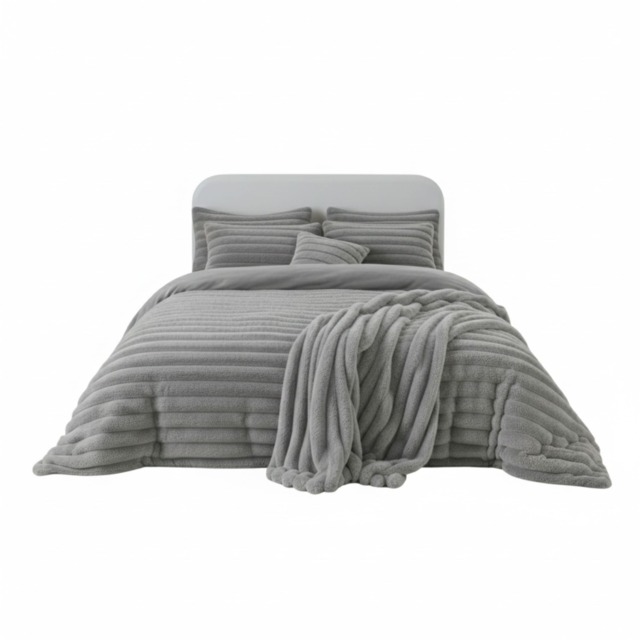 Luxury Teddy Cord Design Bedding Set Ultra Soft Cozy Stylish Comfort Silver Double