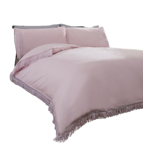 Tia Trellis Polycotton Reversible Duvet Cover Set with Pillowcase Pink Super King 1