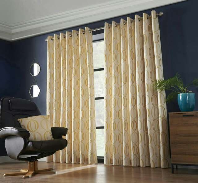 Omega Lined Eyelet Curtains - Ochre -229cm x 274cm