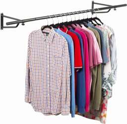 House of Home 4ft Clothes Rail Black Wall Mounted Garment Hanging Wardrobe Rack Storage