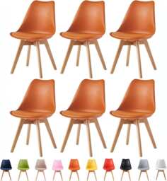 Set of 6 Dining Chairs with Solid Wooden Legs and Seat Cushion Pads in Orange - Eva by MCC