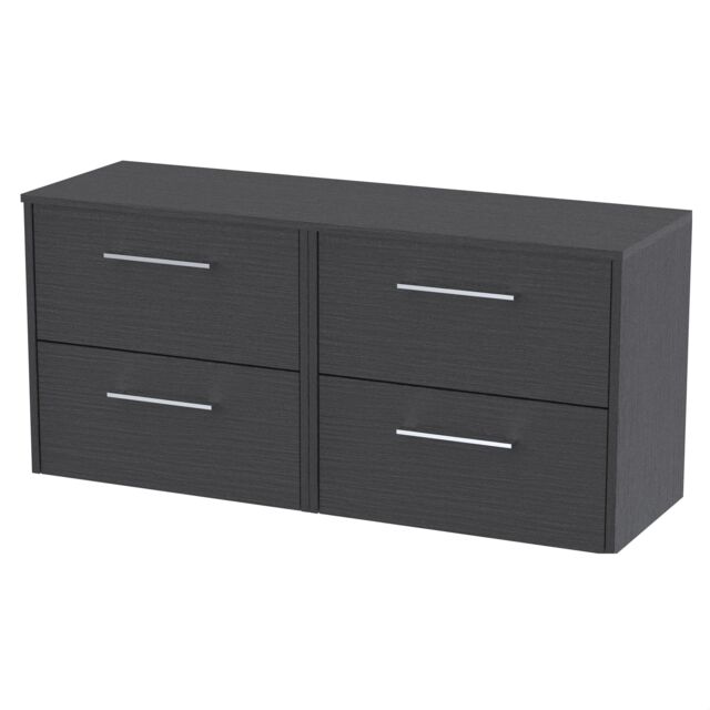 Balterley Winshill Contemporary 4 Drawer Wall Hung Vanity Unit with Worktop, Woodgrain Dark Grey, 1200mm