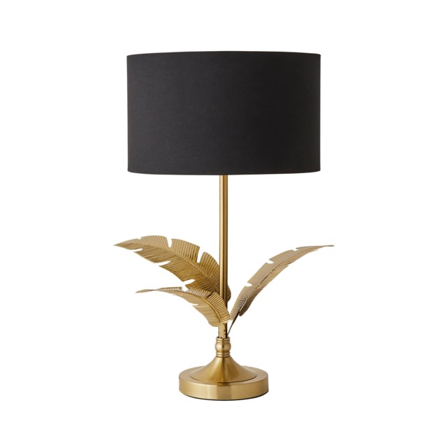 ValueLights Christina Gold Palm Leaf Table Lamp Black Gold Shade and Bulb