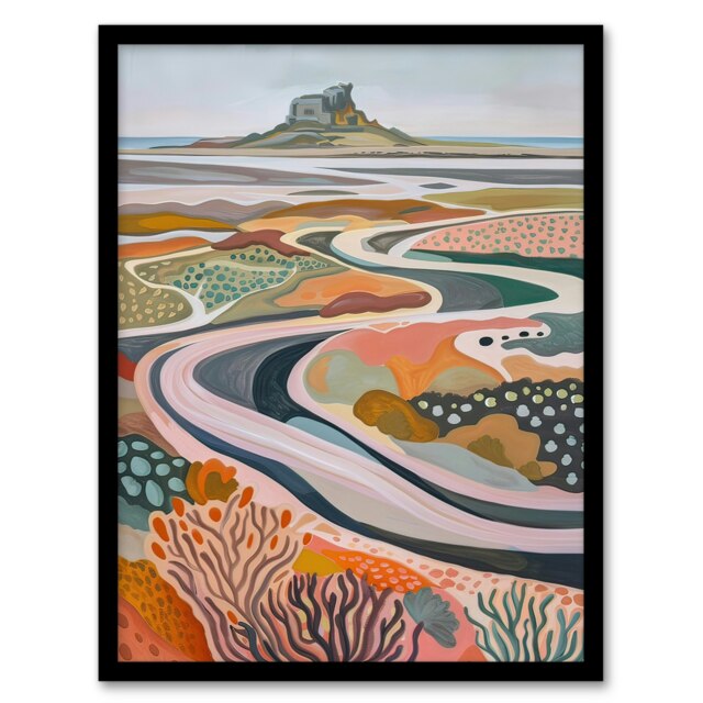 Holy Island Landscape Lindisfarne Castle Black Framed Wall Art Print A4