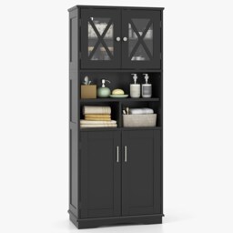 COSTWAY Tall Bathroom Cabinet Floor Storage Cabinet Black 1