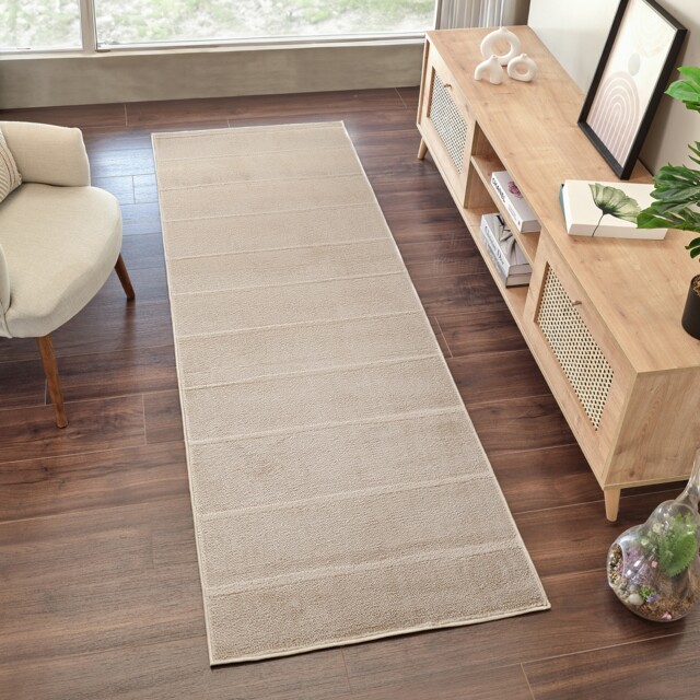 LIVABLISS Our Pnw Home Cascade-Modern Graphic High Pile Rug 80 x 220 cm Beige Brown