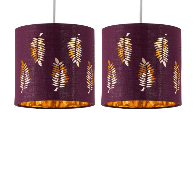 Set of 2 Fern - Burgundy Cut Out 15.5cm Table Lamp Shades Red Gold Small 2