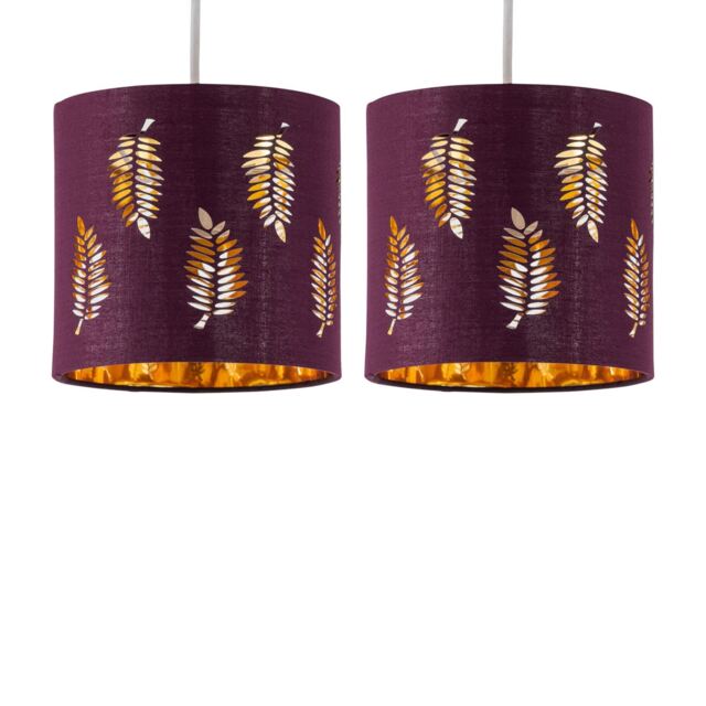 Set of 2 Fern - Burgundy Cut Out 15.5cm Table Lamp Shades Red Gold Small 2