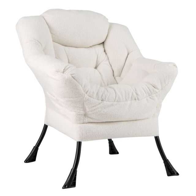 COSTWAY Large Lazy Chair Sherpa Upholstered Accent Chair Beige