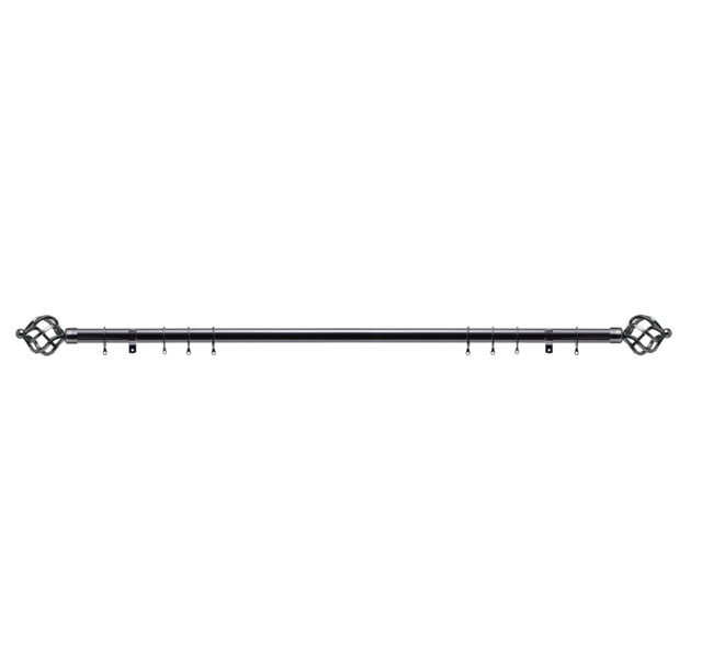 Lister Cartwright 28mm Black Nickle Fixed Metal Curtain Pole Set Rings with Cage Finial Easy fit (200 cm)