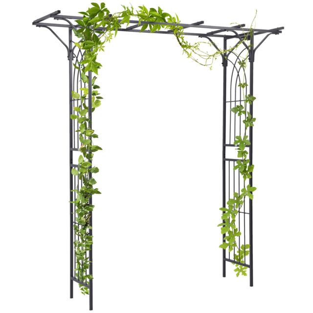 Outsunny Garden Arch Arbor for Decorative Climbing Plants Lawn Garden Grey Dark grey 196L x 50W x 210H cm