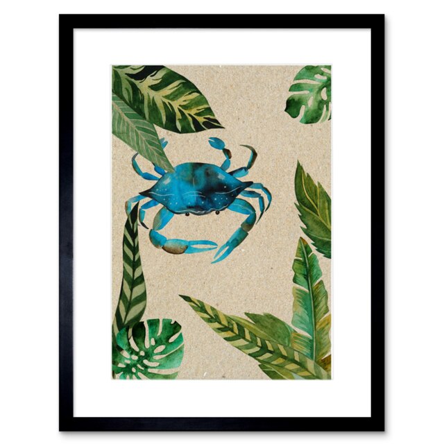 "Blue Crab Leaves Design Nature Plant Lover 9x7"" Black Framed Wall Art Print"
