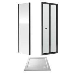 Balterley Square Bi-Fold Shower Suite & Safety Glass Door, Side Panel Tray Polished Frame & Tray Black Matt Black 3