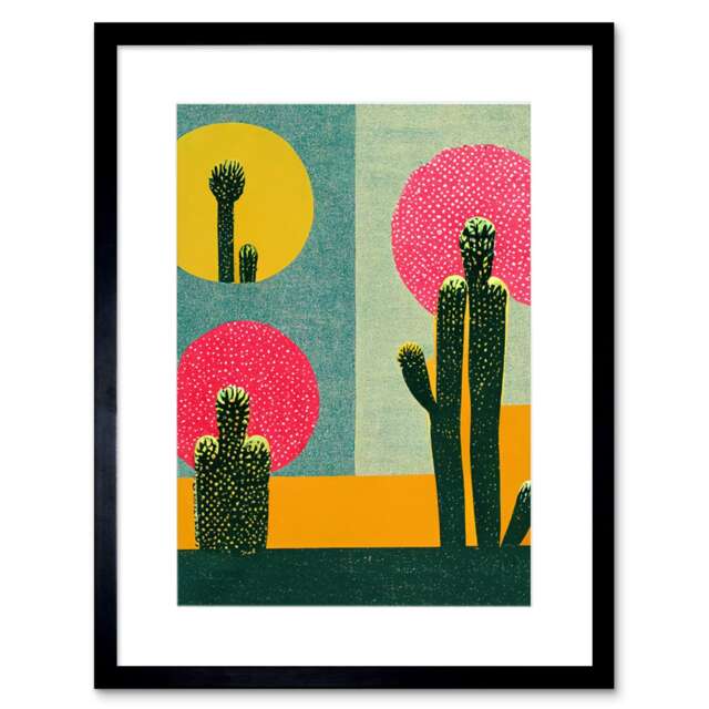 "Surreal Pop Cholla Desert Cactus 9x7"" Black Framed Wall Art Print"