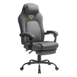 Gaming Office Chair with Footrest and Adjustable Height, Ergonomic Cotton-Linen Computer Seat, Dove Grey