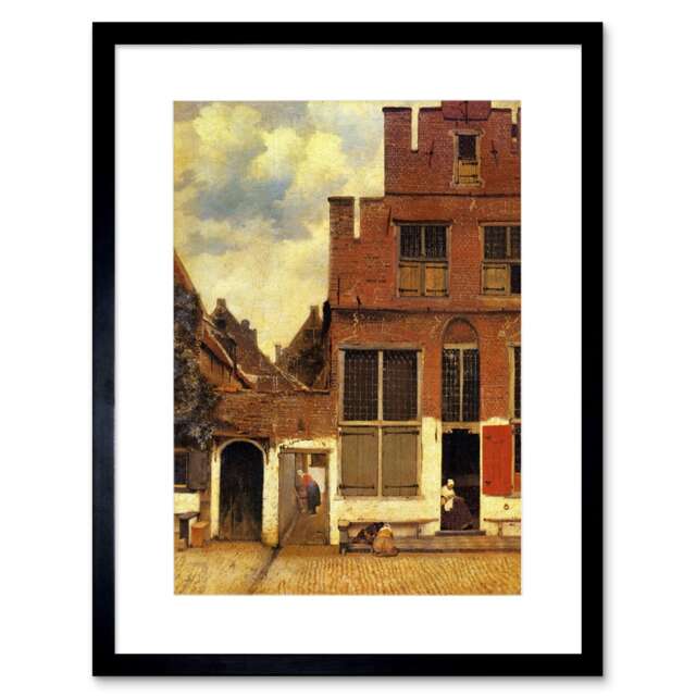 "Vermeer Little Street Old Master Home Decor 12x16"" Framed Wall Art Print"