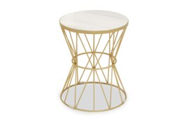 Interiors by Premier Luxurious Side Table With Pinched Base, Gold Finish Bedside Table For Bedroom, Round Nesting Table White