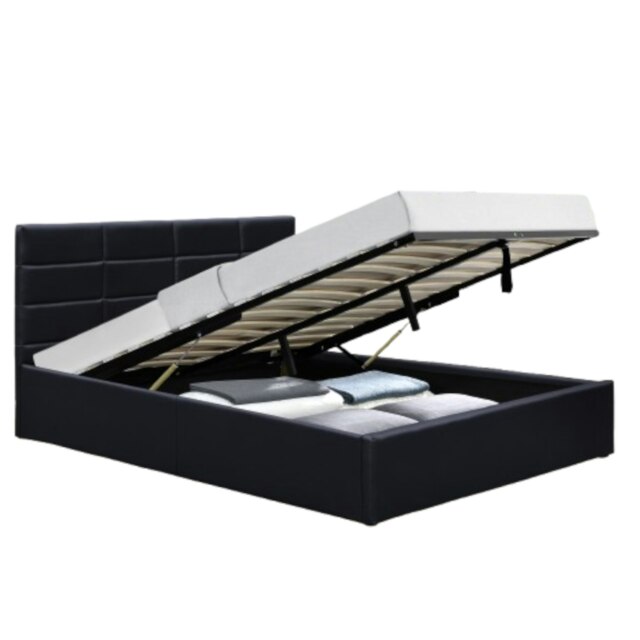 4ft6 Double PU Faux Leather Gas Lift Ottoman Bed In Black