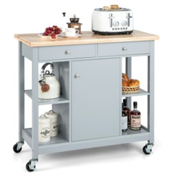 COSTWAY Mobile Kitchen Island Cart Rolling Kitchen Shelves Grey