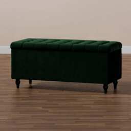 180cm Cubed Ottoman Storage Box,Forest Green Velvet Upholstered Chesterfield Storage Ottoman Box with Wooden Legs