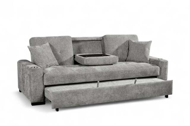 Light Grey Chenille Fabric 3 Seater Sofabed CHARLES