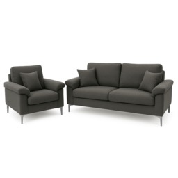 Modern Grey Sofa 2 1 Seater Set Fabric with Chrome Feet - Comfortable Couch with Cushion for Living Room, Bedroom or Office