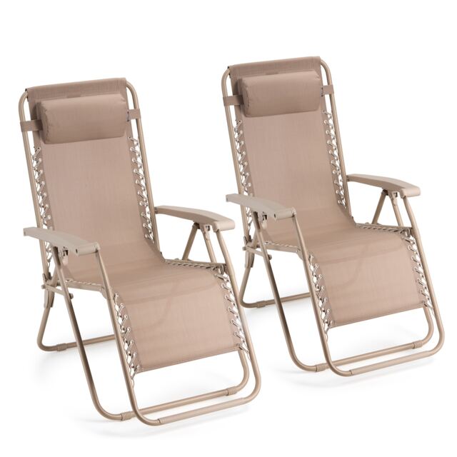 VonHaus Verona Set of 2 Textilene Folding Garden Zero Gravity Chairs Brown Taupe 2